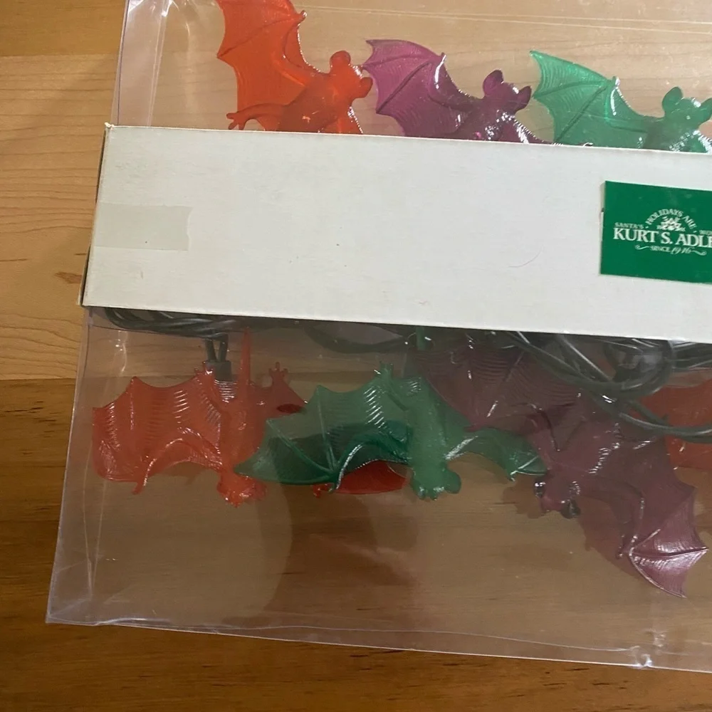 Kurt Adler UL 10 Orange Purple Green Bat Icicle String Halloween Light Set